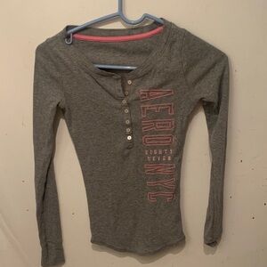 Vintage Aeropostale Long Sleeve Grey Half Button Up Tee with Pink Accents SZ XS